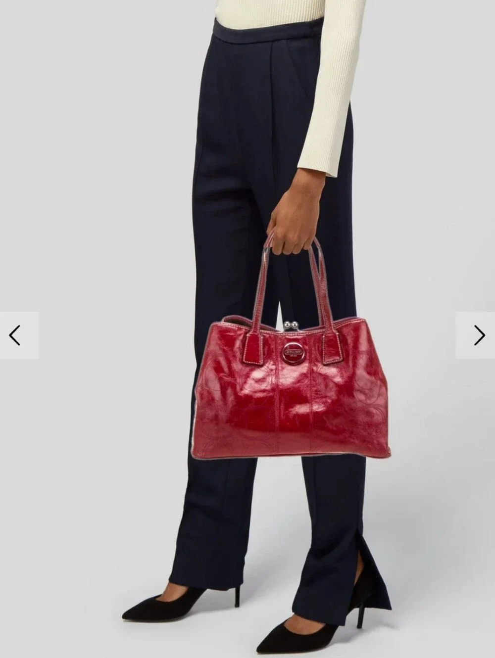 Vintage Y2K Coach Red Patent Leather Kiss Lock Carryall Tote Shoulder Bag F15658 - Picture 15 of 15